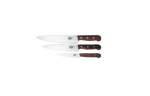 Knivsæt 3 stk, Victorinox - med træhåndtag  Flot knivsæt med 3 knive. Indeholder: Kokkeknive 19 og 22 cm, og Pyntekniv 12 cm