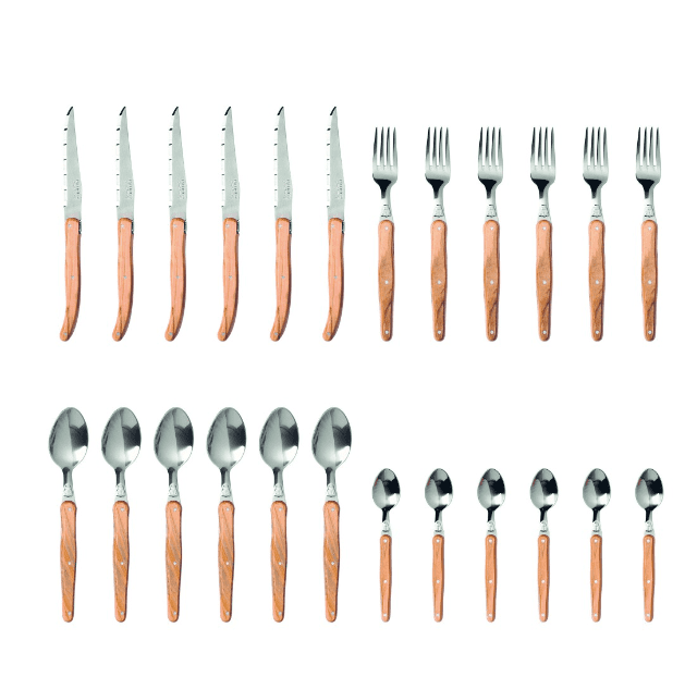 Flot bestiksæt fra Jean Dubost. Sættet indeholder 6 knive, gafler, spiseskeer og teskeer. tidsløst design, der passer perfekt til både formelle middage og afslappede sammenkomster.