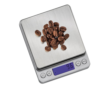 Digital Kaffevægt BARISTA. Nøjagtig praktisk vægt med en vejeflade af højkvalitets rustfrit stål. vejekapacitet: 0,1 g - 500 g.