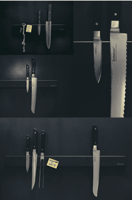 Organiser og vis dine knive frem på en sikker og stilfuld måde, med denne knivmagnet lavet af det danske mærke Endeavour. Fremstillet af FSC-certificeret træfibre og udstyret med kraftige magneter. Den korte udgave kan opbevare helt op til 9 knive, og den lange helt op til 14 knive.