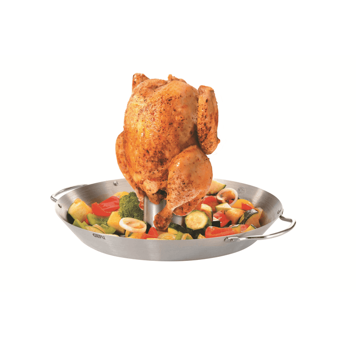 Gefu Kyllingeholder og grillwok gør det muligt at grille lækker og velsmagende kylling på en praktisk, sikker og nem måde. Den er nem at bruge, og du kan grille store mængder kylling og grøntsager på samme tid.