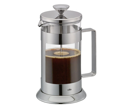 Stempelkande 1 liter (8 kopper) Rustfrit stål / glas  Lav nemt kaffe eller te på denne elegante stempelkande af poleret rustfrit stål og varmebestandigt specialglas.